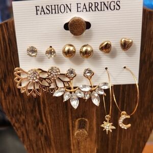 6 pairs of Gold and Silver Crystal Accented fashion Earrings